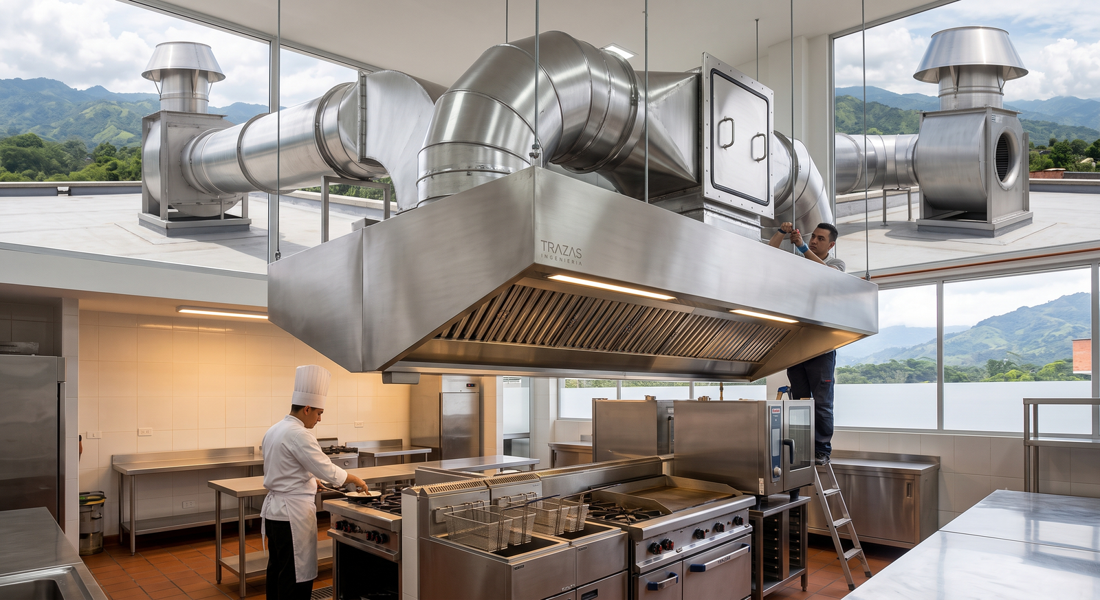 Campanas de extracci&oacute;n y ducter&iacute;a en acero inoxidable para cocinas industriales en Pereira