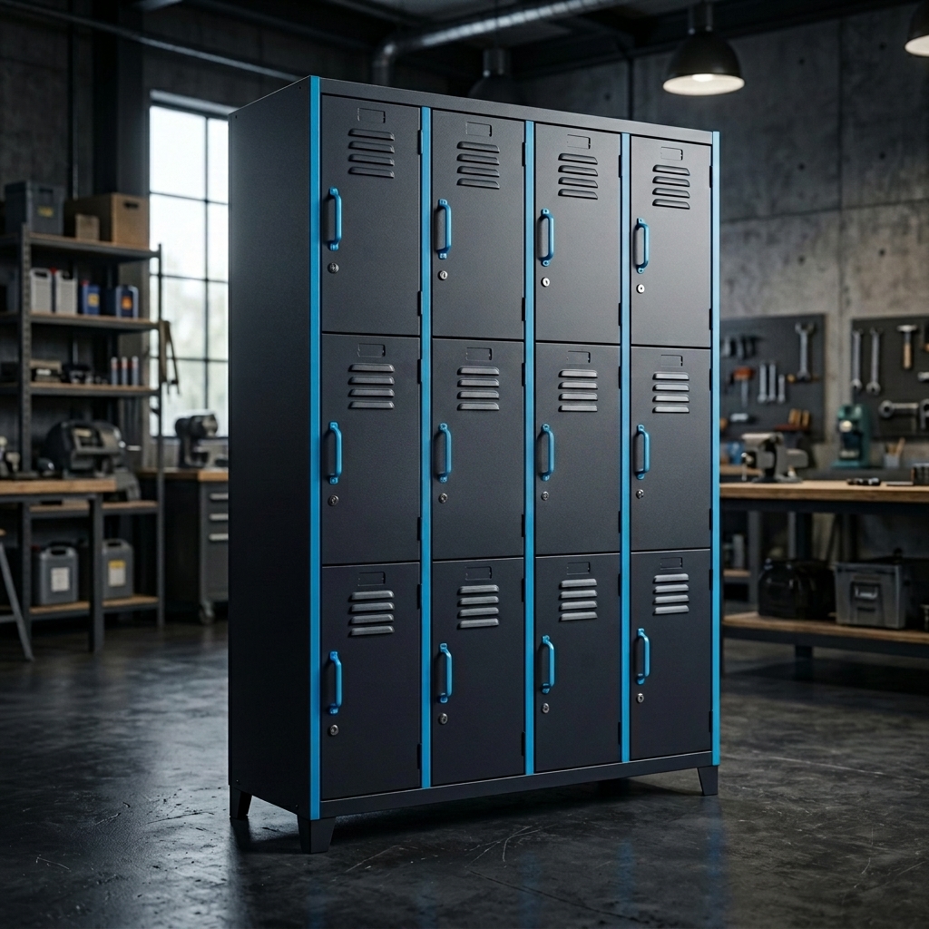Locker Metálico de 12 Puestos con pintura electrostática colores institucionales Trazas Ingeniería — Mobiliario industrial Pereira